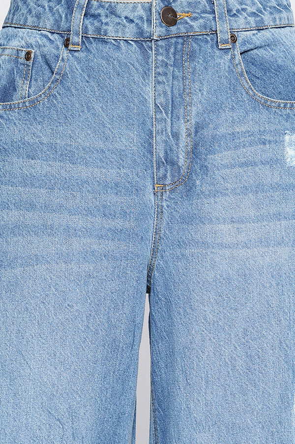 Light Blue Pure Cotton Flared Denim Pants with YKK Zipper