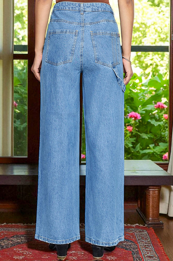 Light Blue Pure Cotton Flared Denim Pants with YKK Zipper