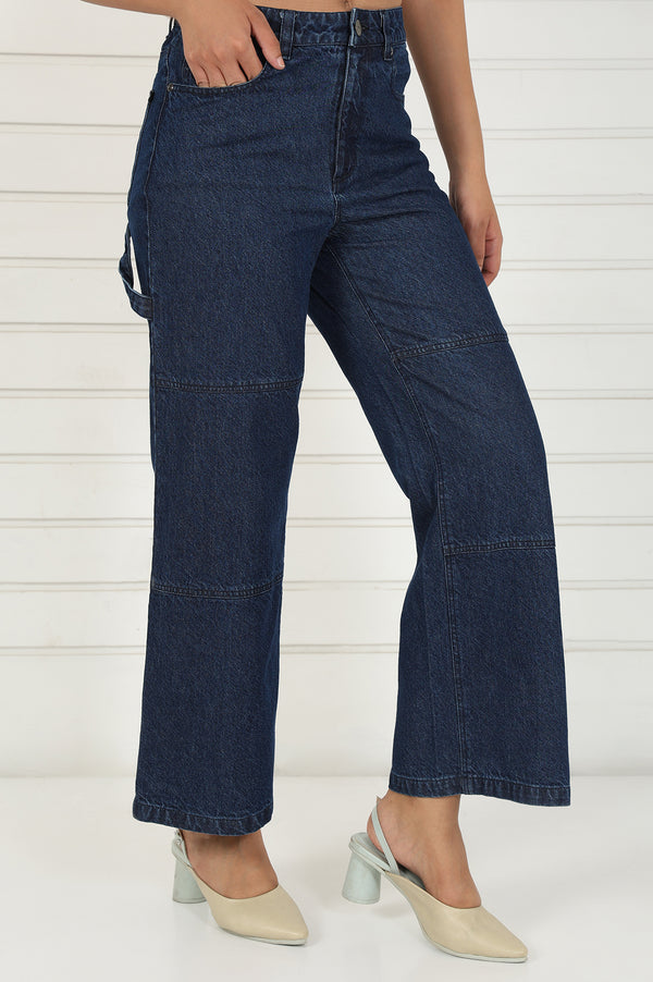 Elleven Women's Blue Denim Mid Rise Ankle Length Flared Pants with YKK Zipper