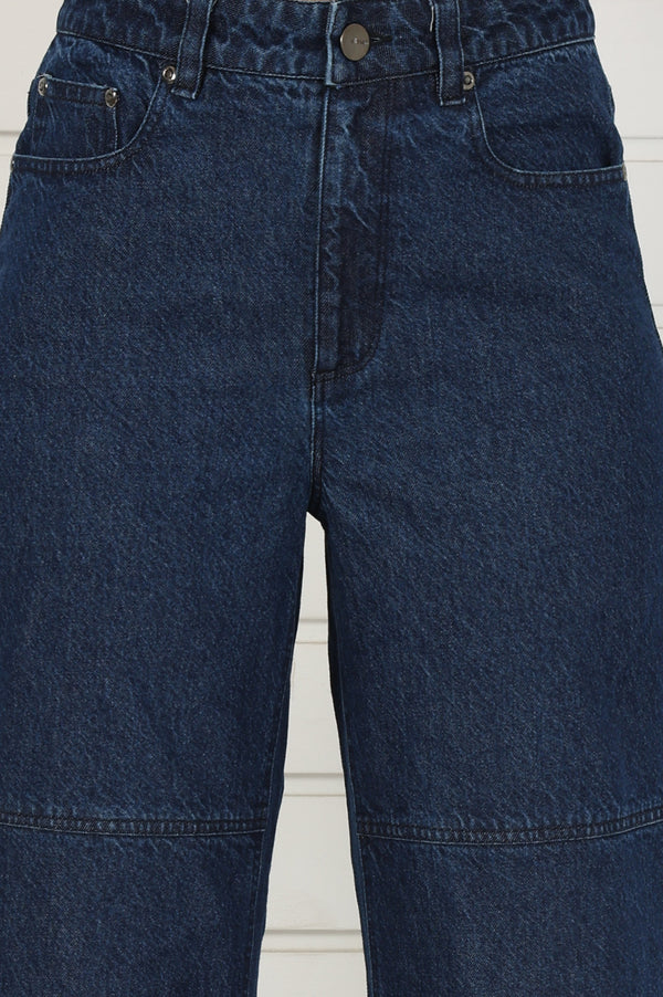 Elleven Women's Blue Denim Mid Rise Ankle Length Flared Pants with YKK Zipper