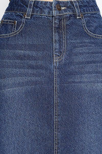 Blue Pure Cotton Straight Denim Midi Skirt