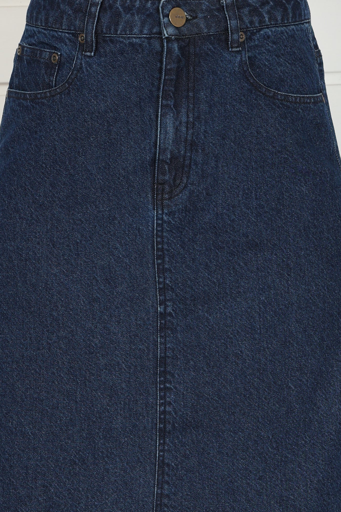 Blue Denim Mid Rise Calf Length Skirt