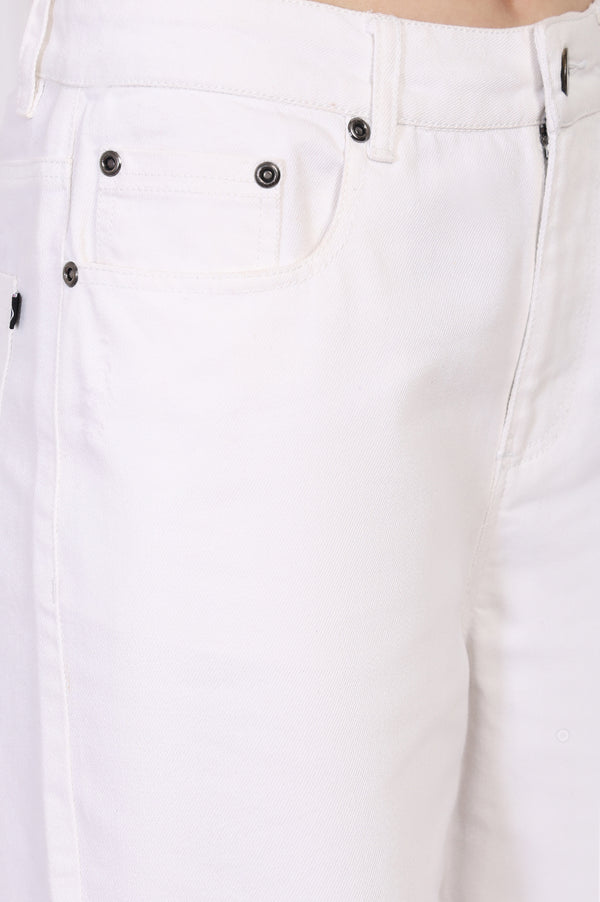 Elleven Women's White Solid Flared Cotton Pant