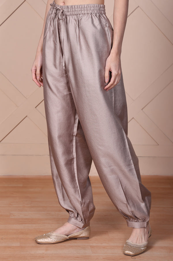 Elleven Women's Beige Solid Lustrous Harem Pant