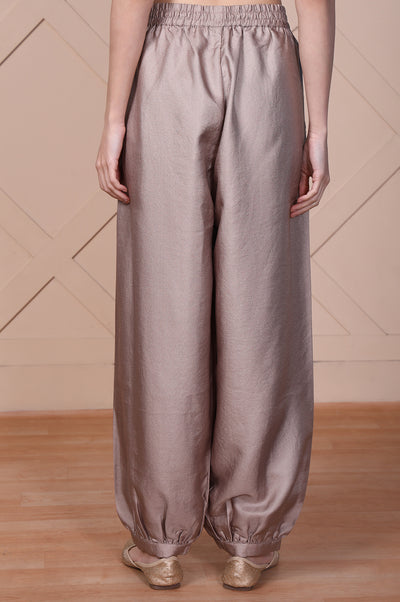 Beige Solid Lustrous Harem Pant