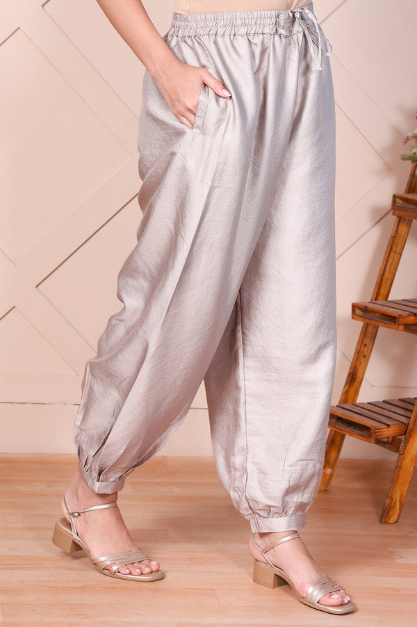 Elleven Women's Silver Solid Relaxed-Leg Pants