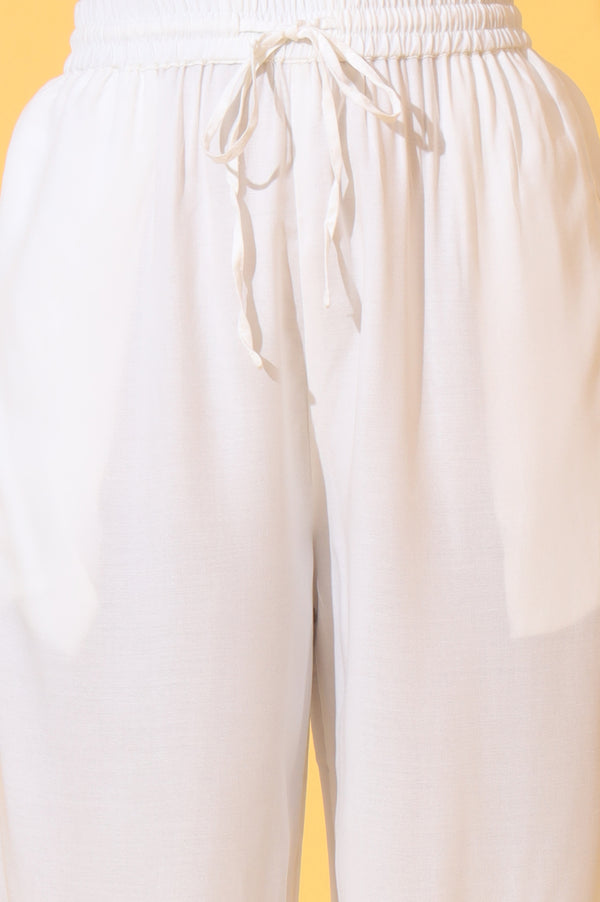 Elleven Women's White Solid Ankle Length Rayon Harem Pants