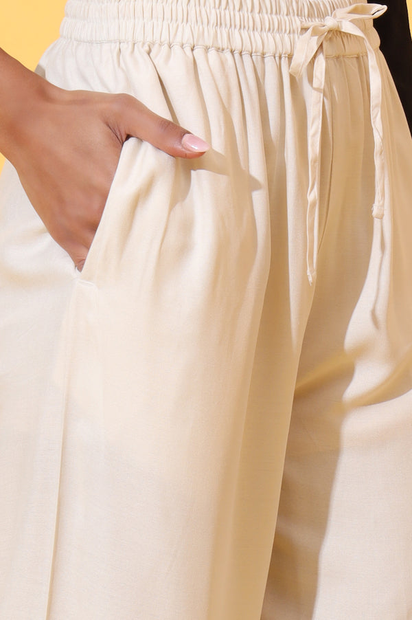 Elleven Women's Beige Solid Ankle Length Rayon Harem Pants