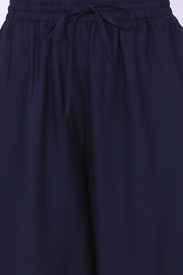 Elleven Women's Navy Blue Solid Loose Fit Cropped Dhoti Pants
