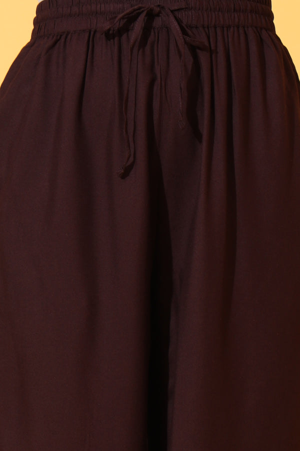 Elleven Women's Brown Solid Ankle Length Rayon Harem Pants