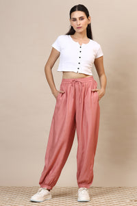 Pink Solid Rayon Harem Pants