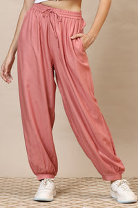 Pink Solid Rayon Harem Pants
