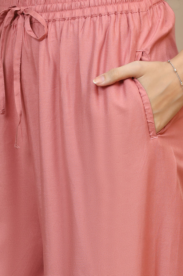 Pink Solid Loose Fit Rayon Dhoti Pants With Drawstring