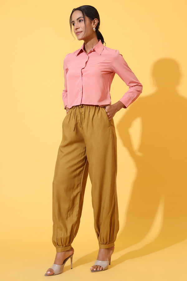 Mustard Solid Ankle Length Rayon Harem Pants