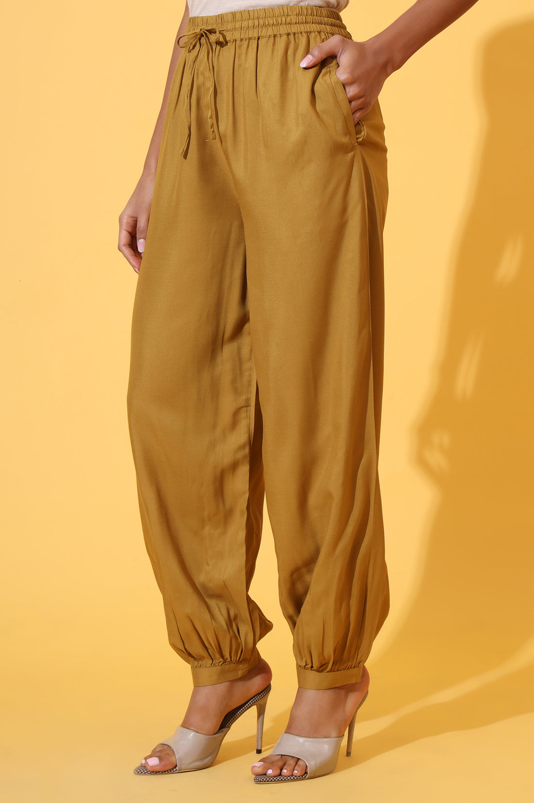 Mustard Solid Ankle Length Rayon Harem Pants