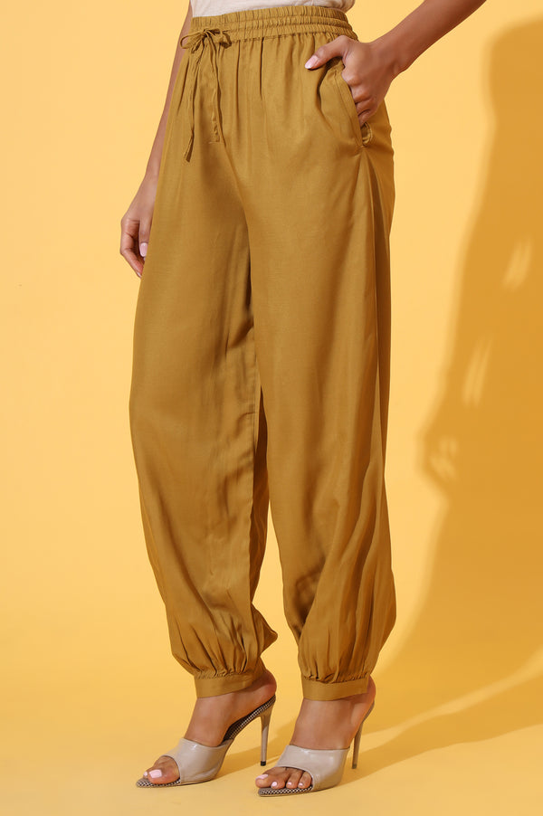 Mustard Solid Ankle Length Rayon Harem Pants