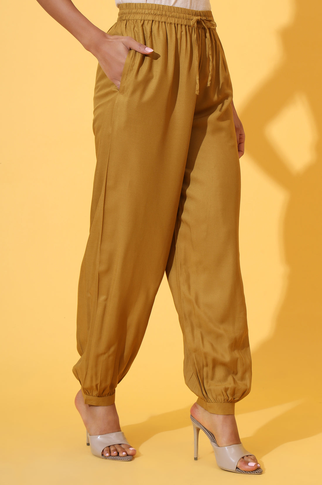 Mustard Solid Ankle Length Rayon Harem Pants