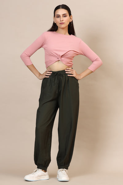 Green Solid Rayon Harem Pants
