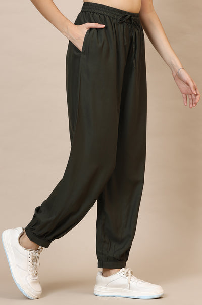 Green Solid Rayon Harem Pants