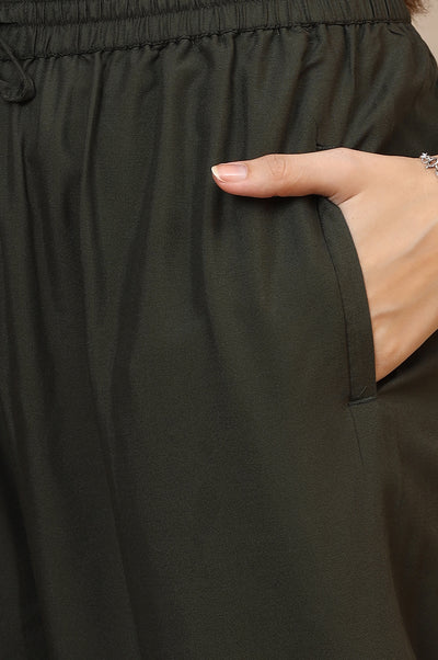 Green Solid Rayon Harem Pants