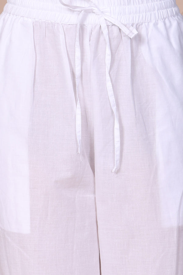 Elleven Women's White Solid Pure Cotton Ankle Length Relaxed Fit Harem Pantss