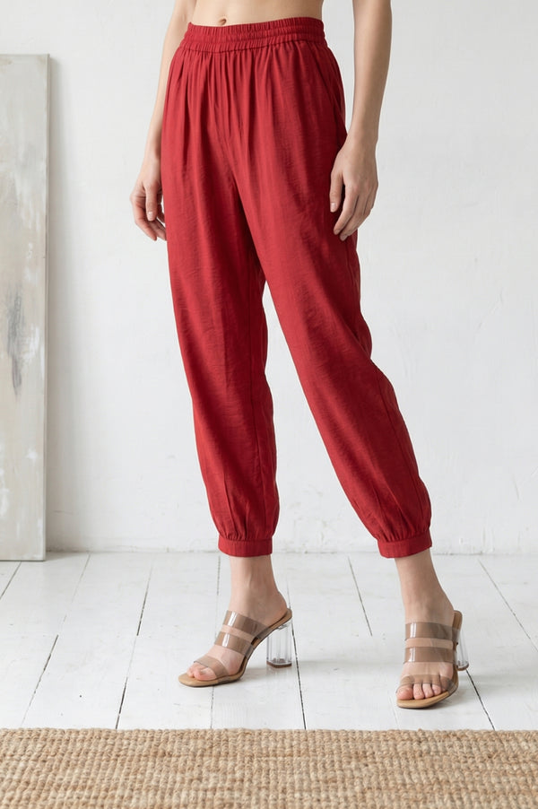 Elleven Women's Red Solid Rayon Blend Ankle Length Harem Pants