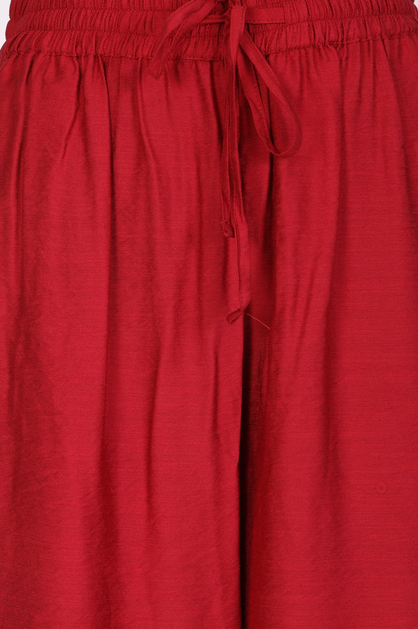 Elleven Women's Red Solid Rayon Blend Ankle Length Harem Pants