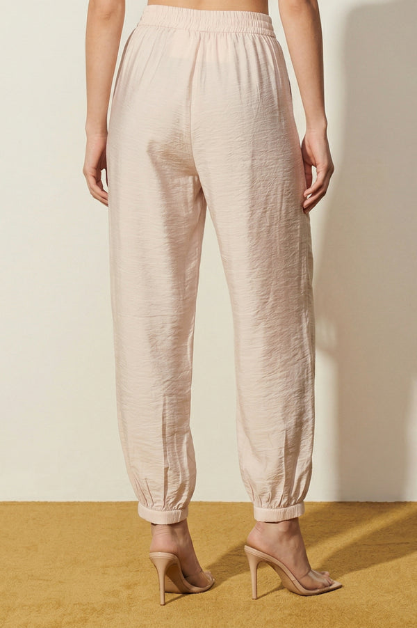 Elleven Women's Beige Solid Rayon Ankle Length Harem Pants