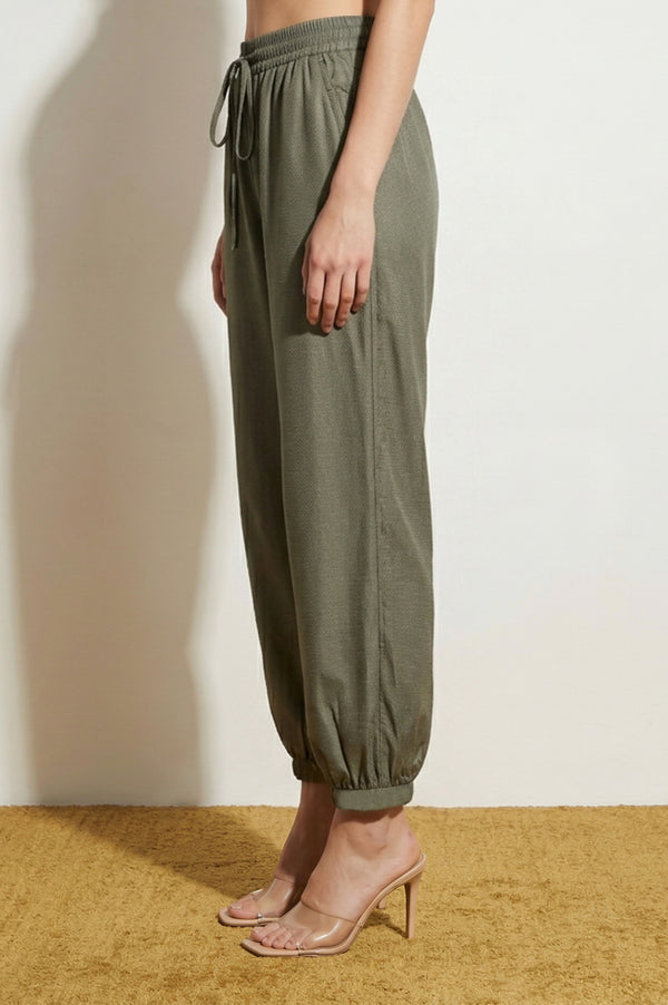 Elleven Women's Olive Solid Rayon Ankle Length Harem Pants