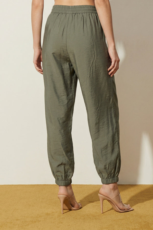 Elleven Women's Olive Solid Rayon Ankle Length Harem Pants