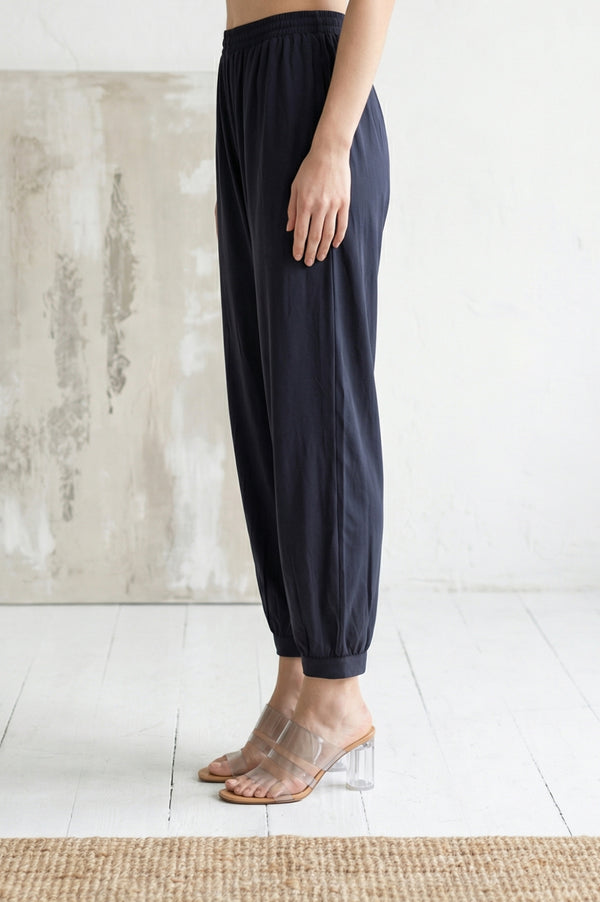 Elleven Women's Navy Blue Solid Rayon Blend Ankle Length Harem Pants