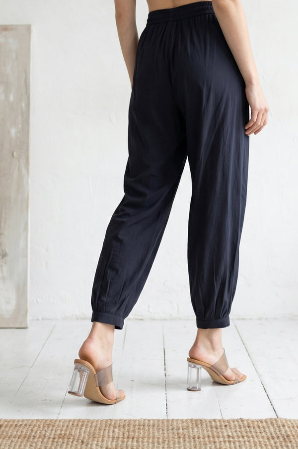 Elleven Women's Navy Blue Solid Rayon Blend Ankle Length Harem Pants