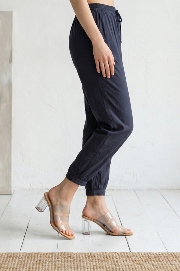 Elleven Women's Navy Blue Solid Rayon Blend Ankle Length Harem Pants