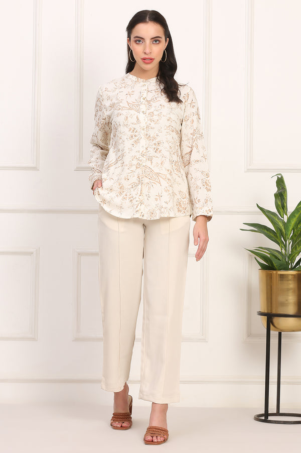 Elleven Women's Beige Solid Straight Woven Pant Pant with YKK Zipper