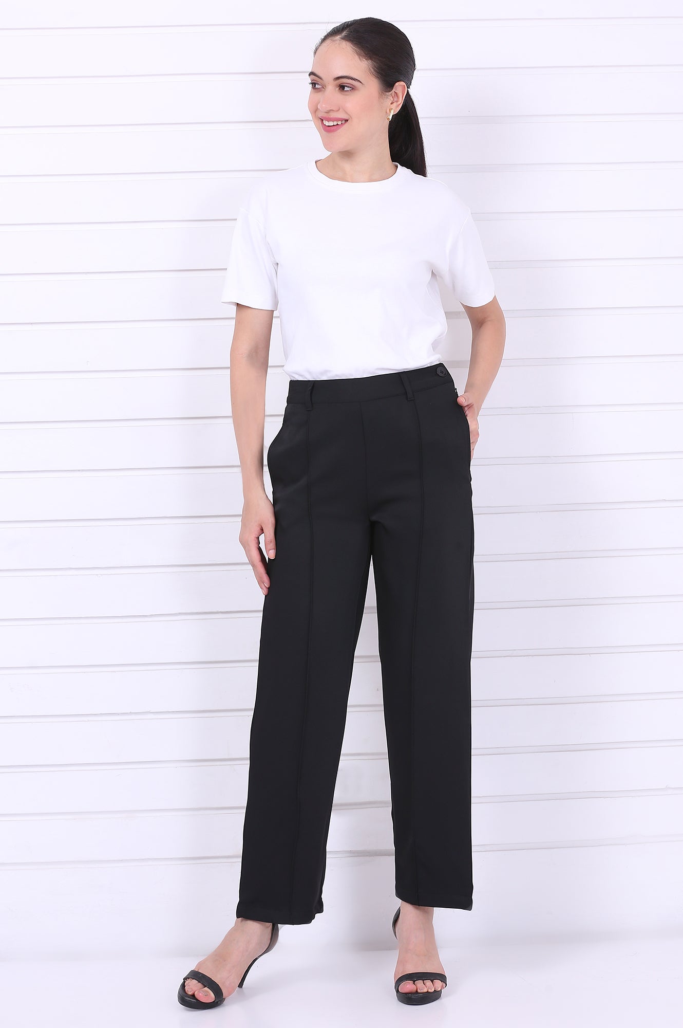 Parallel Pant Notes Buy Elleven Women's Black Solid Straight Parallel Pants with YKK Zipper ...