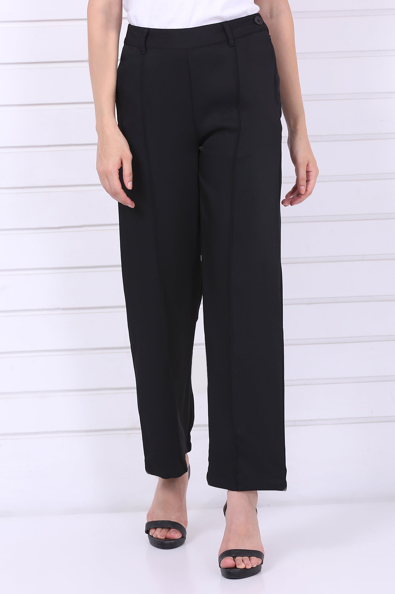 Buy Elleven Women's Black Solid Straight Parallel Pants with YKK