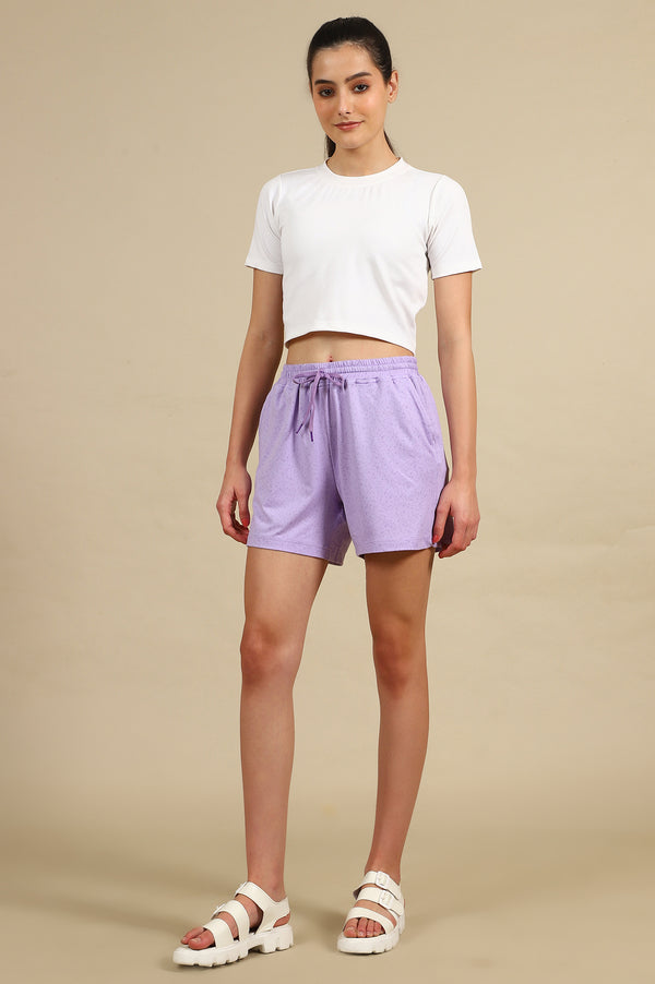Elleven Women's Lavender Abstract Printed Loose-fit Knit Shorts with Drawstring