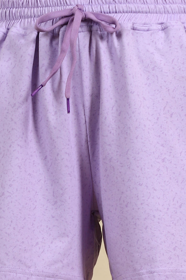 Elleven Women's Lavender Abstract Printed Loose-fit Knit Shorts with Drawstring