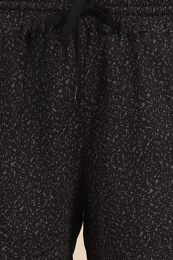 Elleven Women's Black Abstract Printed Loose Fit Shorts With Drawstring