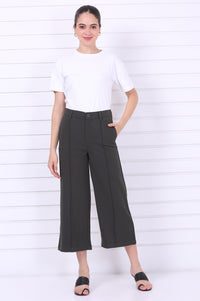 Green Solid Calf Length Culottes