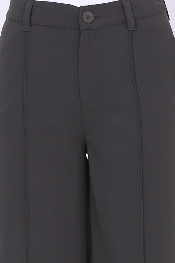 Elleven Women's Green Solid Calf Length Culottes with YKK Zipper