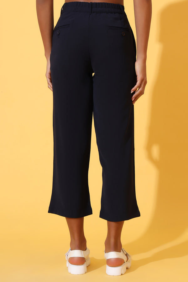 Elleven Women's Navy Blue Solid Straight Western Culottes with YKK Zipper