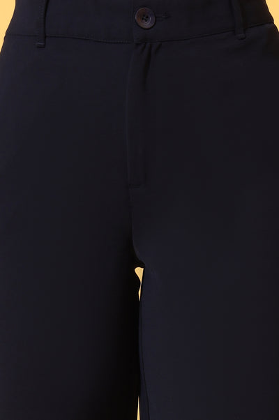 Navy Blue Solid Straight Western Culottes