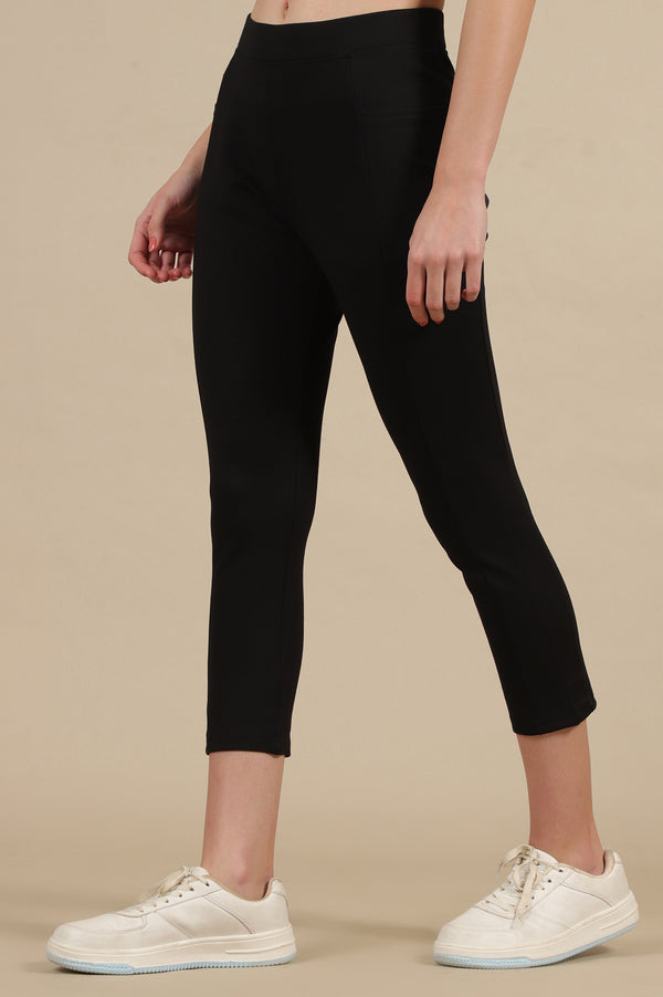 Black Solid Skinny Fit Yoga Tights With Elasticated Waist