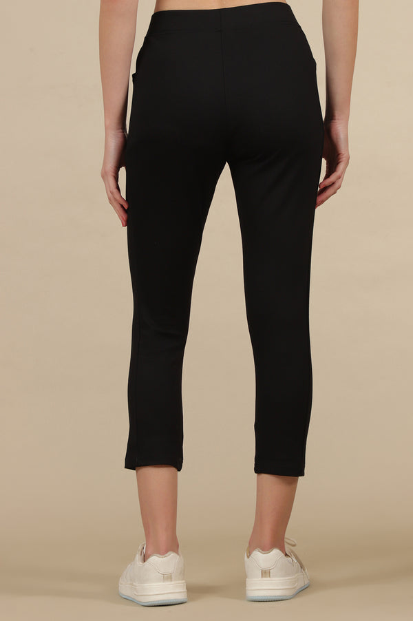 Black Solid Skinny Fit Yoga Tights With Elasticated Waist