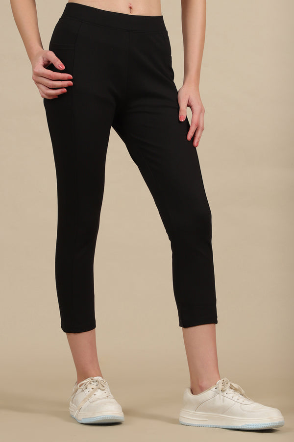 Black Solid Skinny Fit Yoga Tights With Elasticated Waist