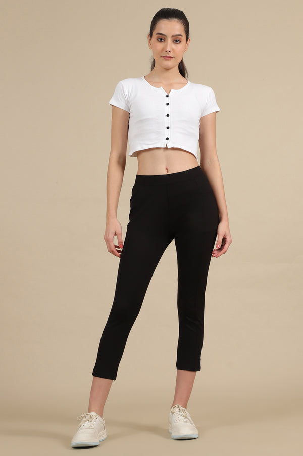 Black Solid Skinny Fit Yoga Tights With Elasticated Waist