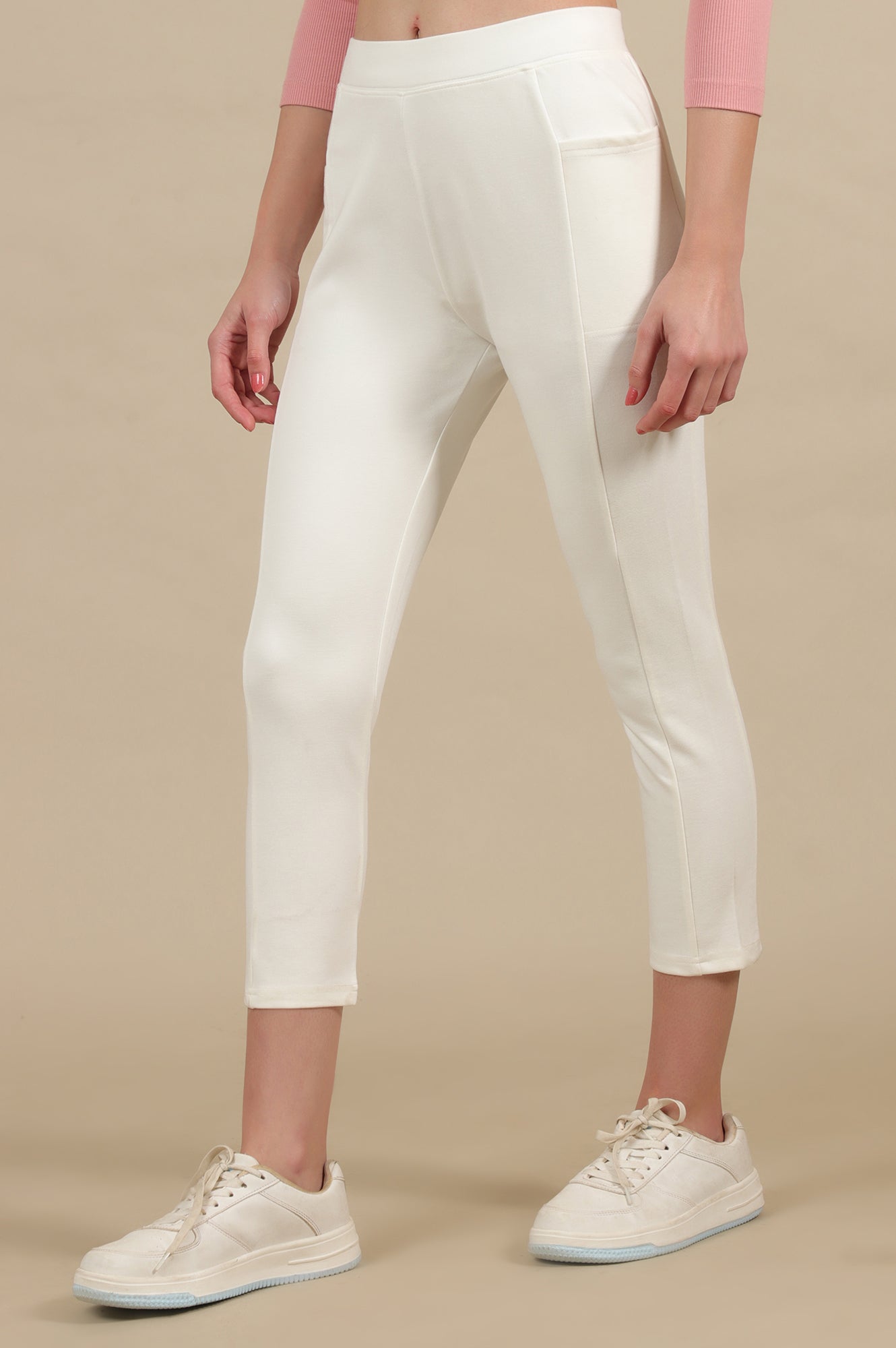 Off-White Calf Length Yoga Tights