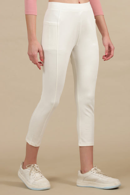 Off-White Calf Length Yoga Tights