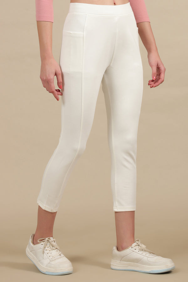 Off-White Calf Length Yoga Tights